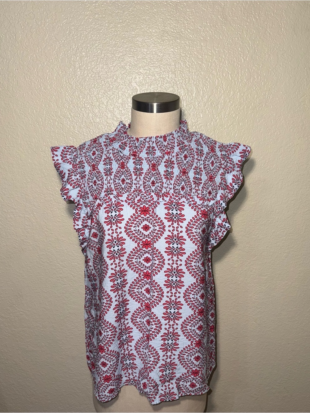THML Boho Smocked Flutter Sleeve Blouse Cottagecore Floral Top Medium